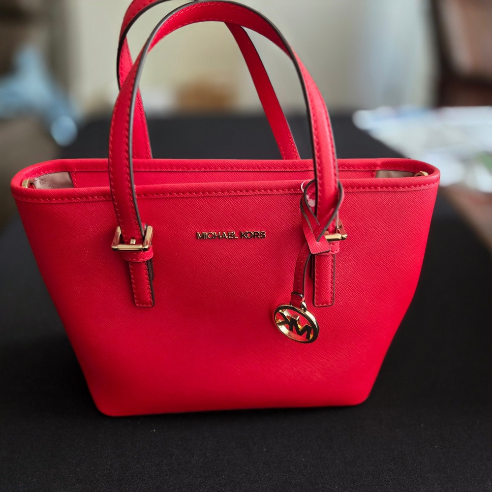 Michael Kors Jet Set Travel XS Carryall Tote Bag Red 35T9GTVT0L DK Sangria